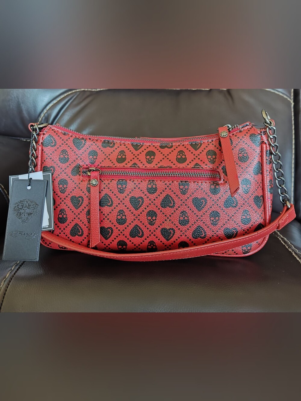 Ed Hardy Red Leopard & Heart Patch Shoulder/Crossbody Bag with Tiger Motif - Picture 4 of 9